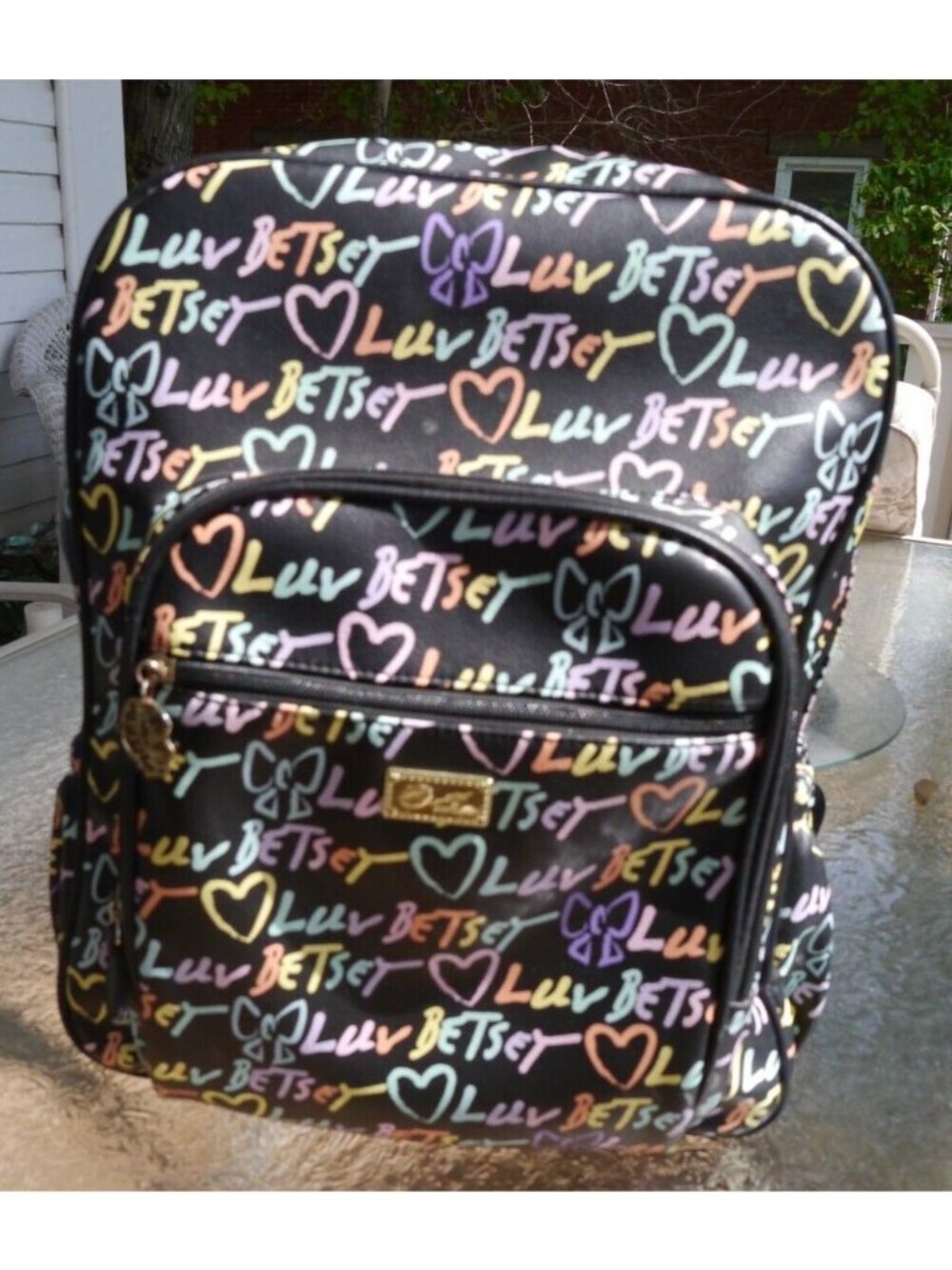 Backpack Luv Betsey Johnson Hearts Bows Black Pink Lg Bag 6 Pockets Polyurethane